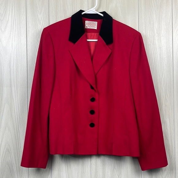 Pendleton Jackets & Blazers - Vintage Pendleton Womens Red Blazer Size 14 Wool Collar Button Academia Business